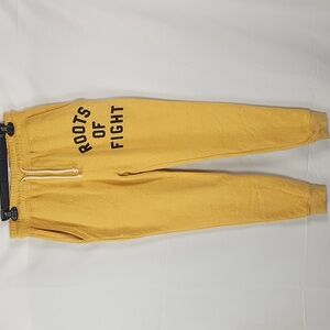 Roots of Fight Joggers Sweatpants Men Medium Yellow Cozy Boxing Cuffed Lounge